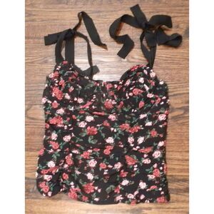 For Love & Lemons Black Red Floral Bustier Tank Top Women's Size XS